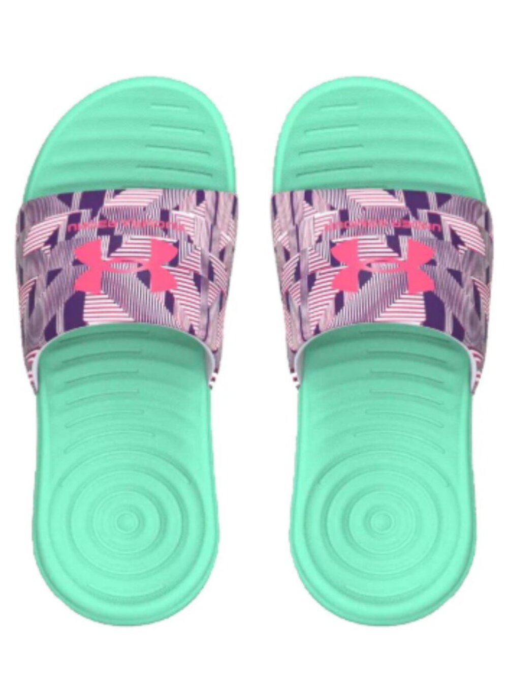 Girls Under Armour Ansa Graphic Single Strap Summer Slides Sandals Mint Green 11